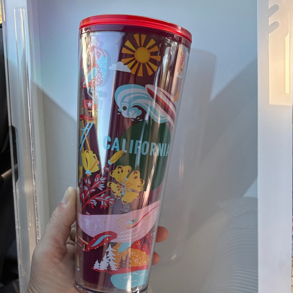 California Themed Tumbler with Red Lid